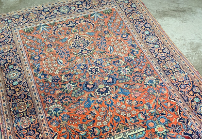 Collector Item -  4'5" x 6'8'' Antique Hand-Knotted 100% Wool Kashane Rug