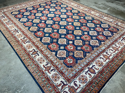 8'9"x11'11" Hand-Knotted 100% Wool Pile Kazak Design Carpet - Area Rug