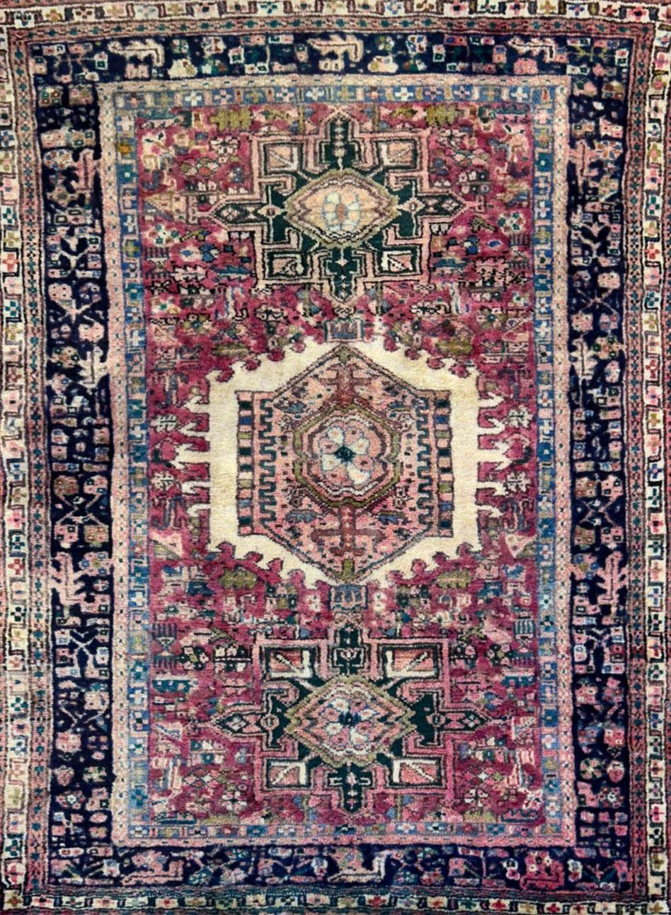 3'8"x4'10" Hand-Knotted 100% Wool Pile Herize Area Rug - Carpet