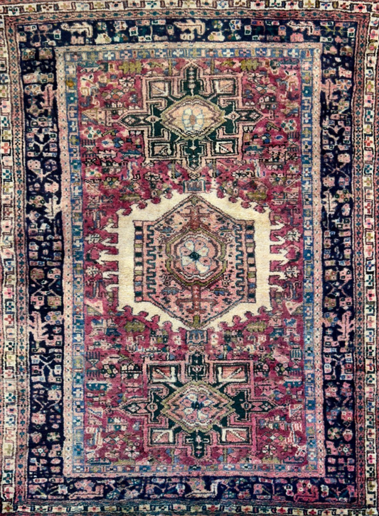 3'8"x4'10" Hand-Knotted 100% Wool Pile Herize Area Rug - Carpet