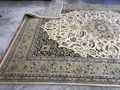 8'1"x12'1" Very Fine Hand-Knotted 100% Wool India Naine Rug - Area Carpet