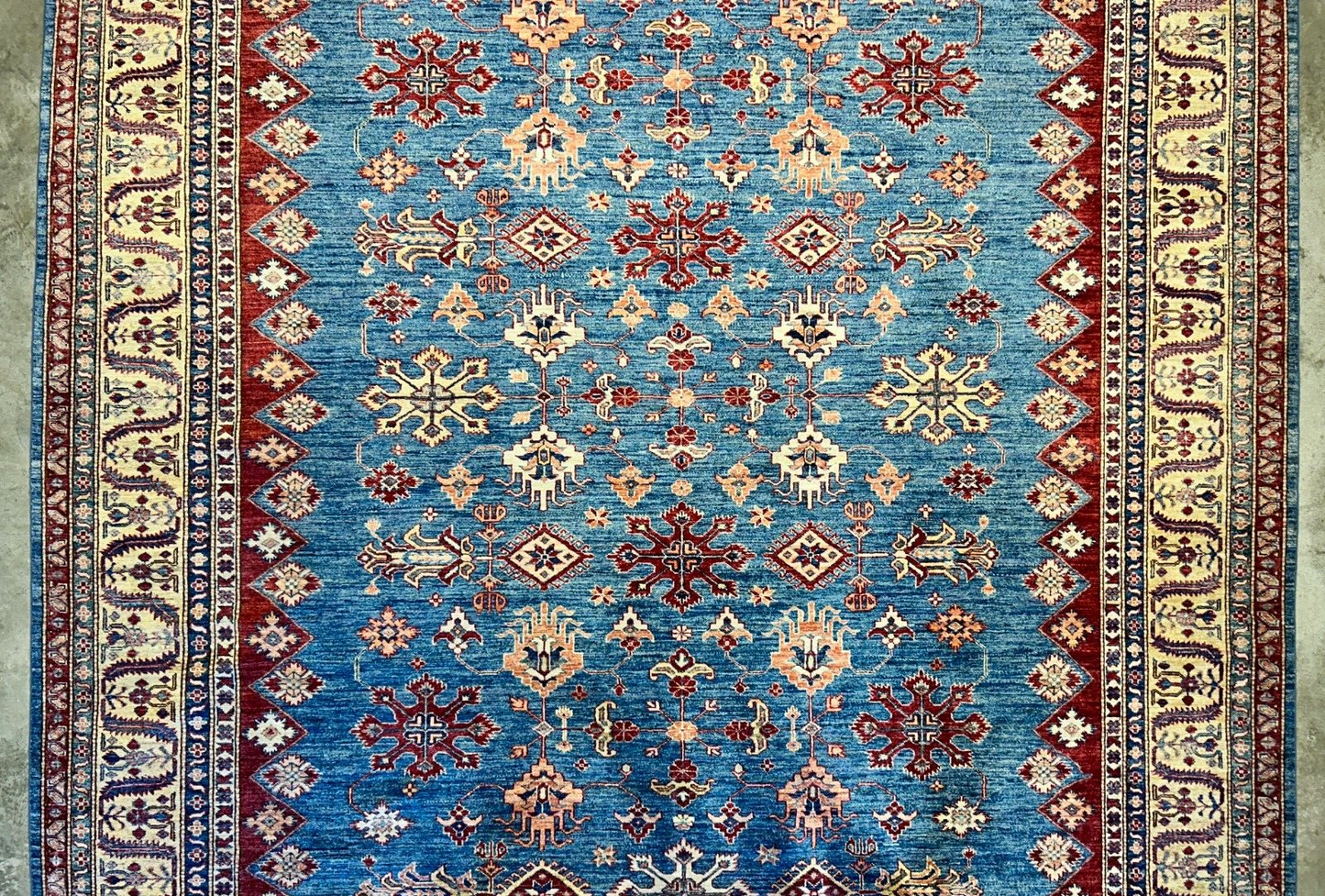 9'6"x11'7" Hand-Knotted 100% Wool Pile Kazak Design Carpet - Area Rug