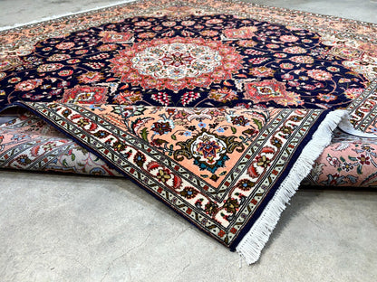 6'5"x6'7" Fine Hand-Knotted Wool & Silk Tabrize Rug - Area Carpet