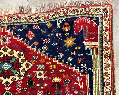 3'11"x4'7" Hand-Knotted 100% Wool Pile Ghashghaei Area Rug - Carpet