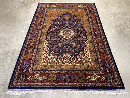 4'2”x 6'0" Antique Hand-Knotted 100% Lamb Wool Carpet - Kashane Area Rug