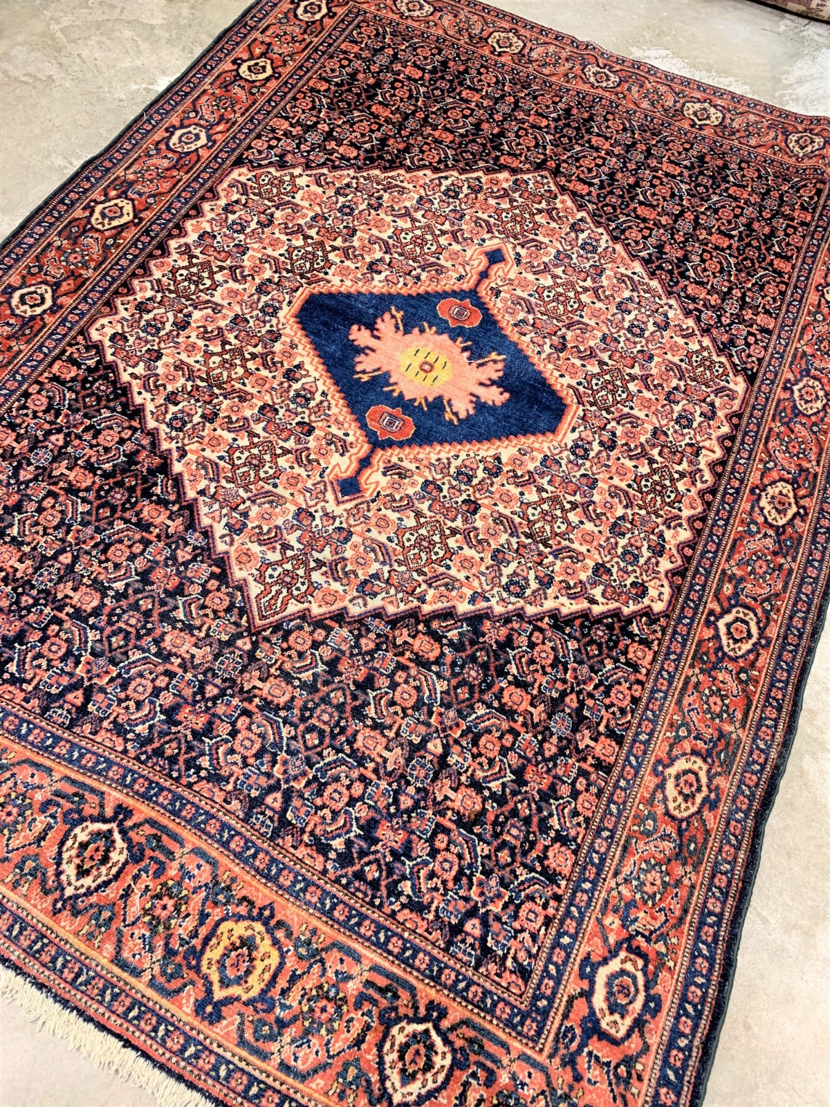 4'10"x7' Antique Pre-1900 Hand-knotted Geometric Kurdish Seneh Area Rug