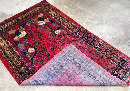 4'1"x6'10" Collector Antique Extra Fine Hand-Knotted 100% Wool Kashane Rug