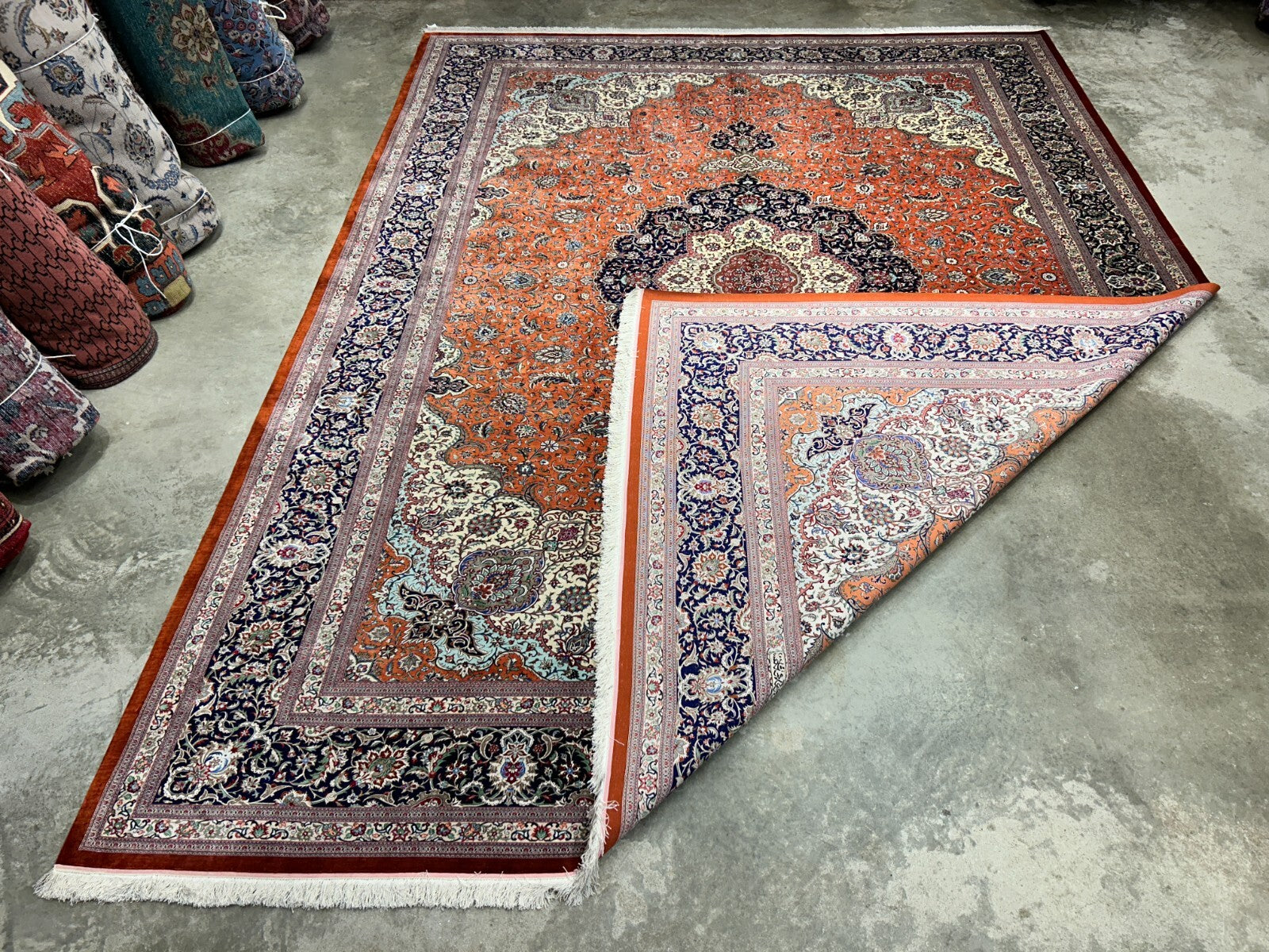 9'10"x13'11" Exquisite Signed Hand-Knotted 100% Silk Qume Rug