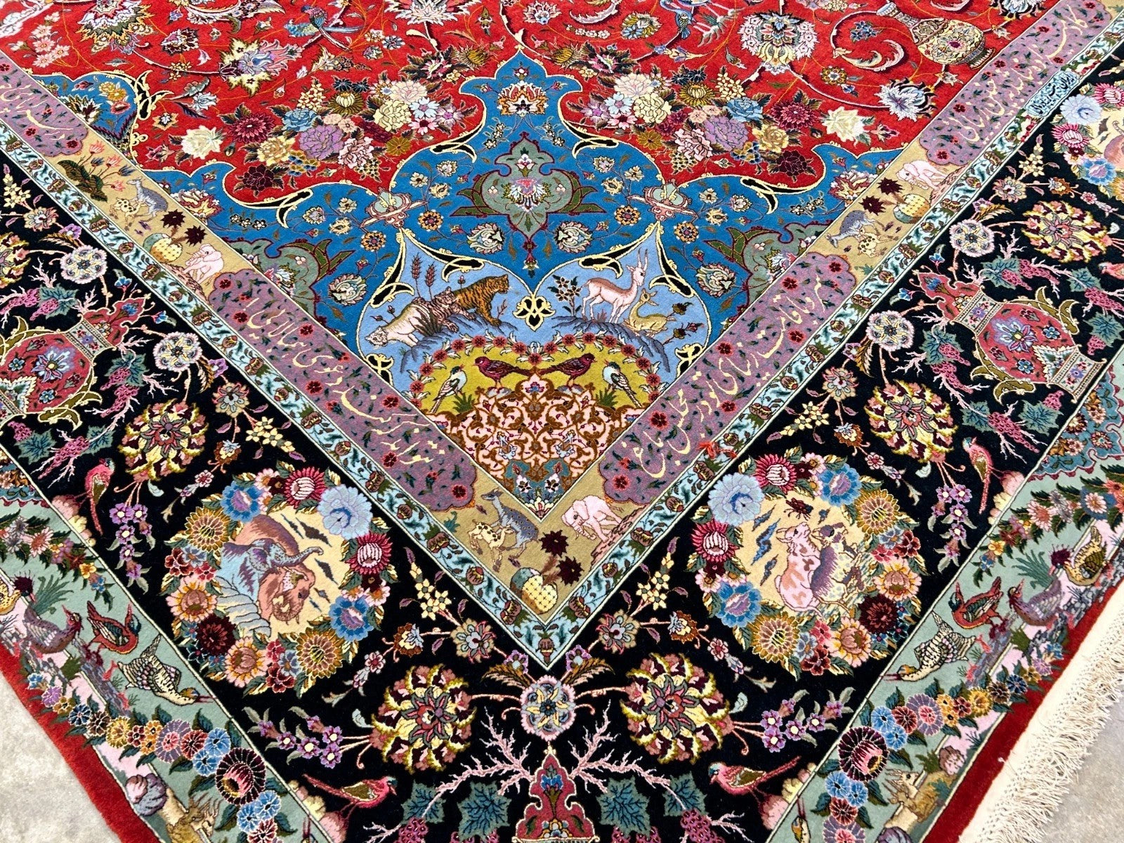 Collector Item - 10'9"x14'8" Hand-Knotted Wool & Silk Tabrize Area Rug