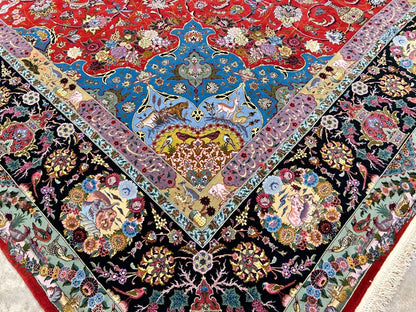 Collector Item - 10'9"x14'8" Hand-Knotted Wool & Silk Tabrize Area Rug