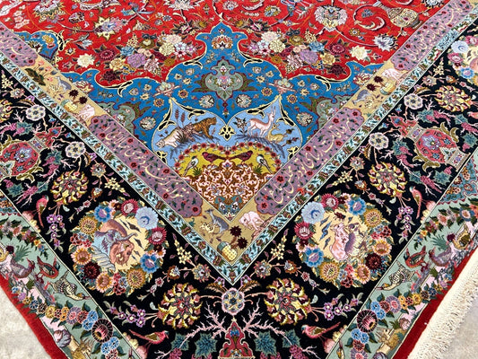 Collector Item - 10'9"x14'8" Hand-Knotted Wool & Silk Tabrize Area Rug