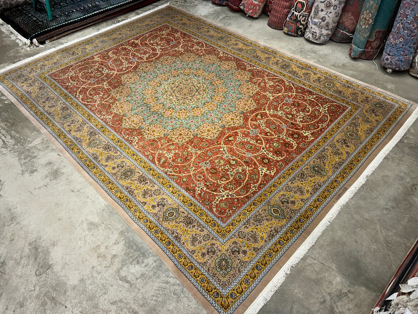 9'9"x13'4" Exquisite Signed Hand-Knotted 100% Silk Qume Rug