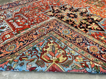 Collector Item - 9'6"x12' Antique Fine Lamb Wool Herize Serapy Hand-Knotted Rug