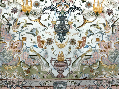 6'8"x10' Very-Fine Hand-Knotted Wool & Silk Blend Tabrize Carpet - Area Rug