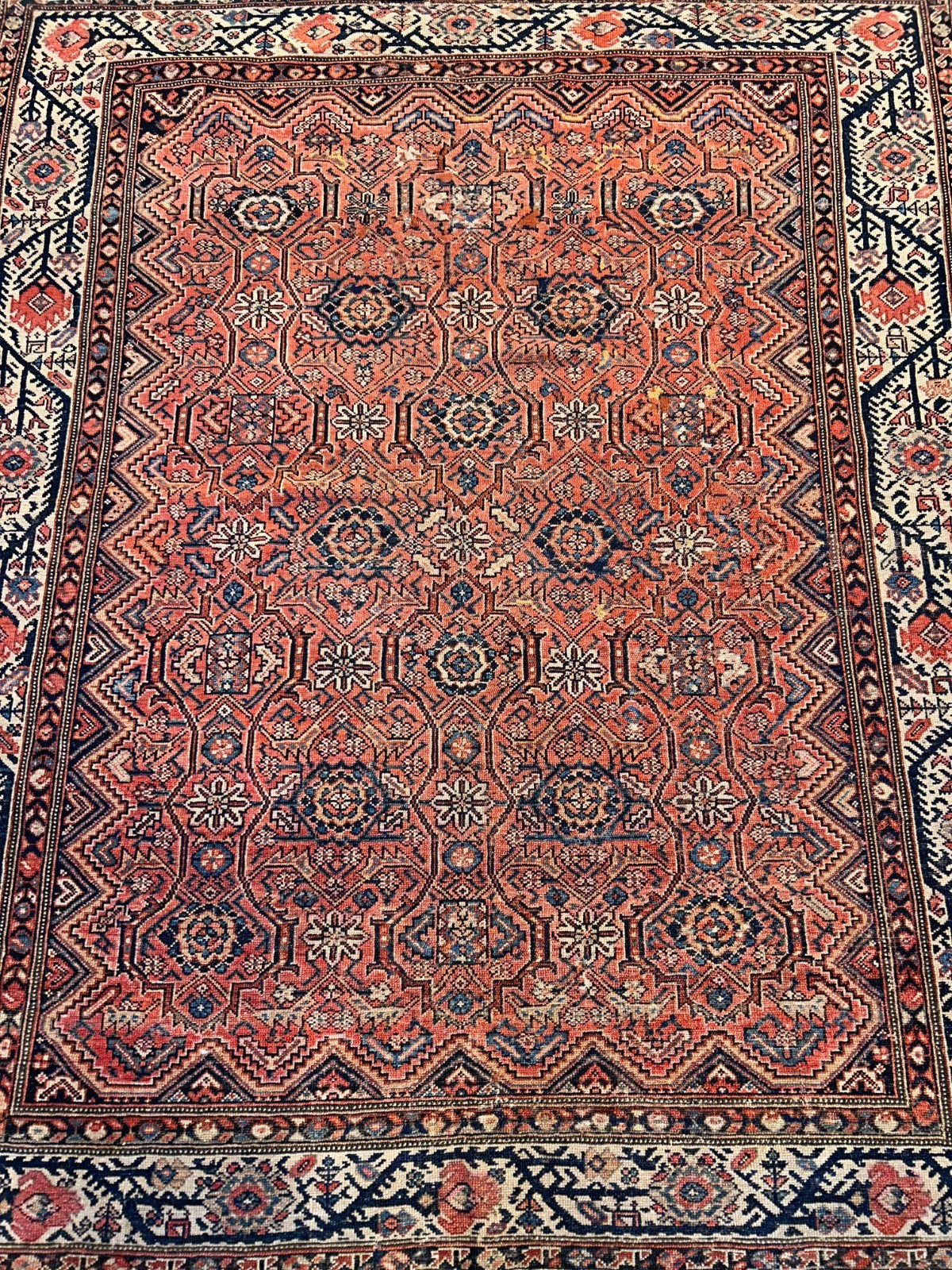 5'1"x6'1" Antique Hand-Knotted 100% Wool Pile Sennehe Area Rug - Carpet