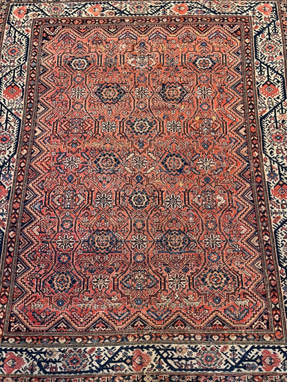5'1"x6'1" Antique Hand-Knotted 100% Wool Pile Sennehe Area Rug - Carpet