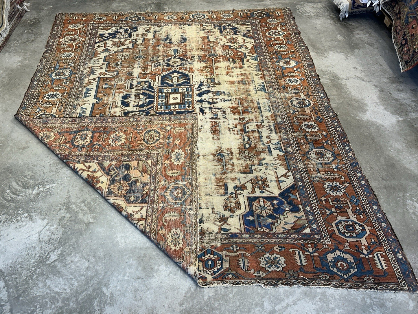 Collector Item- 10’5”x12’8” Old Antique Hand-Knotted Wool Pile Serapie Area Rug