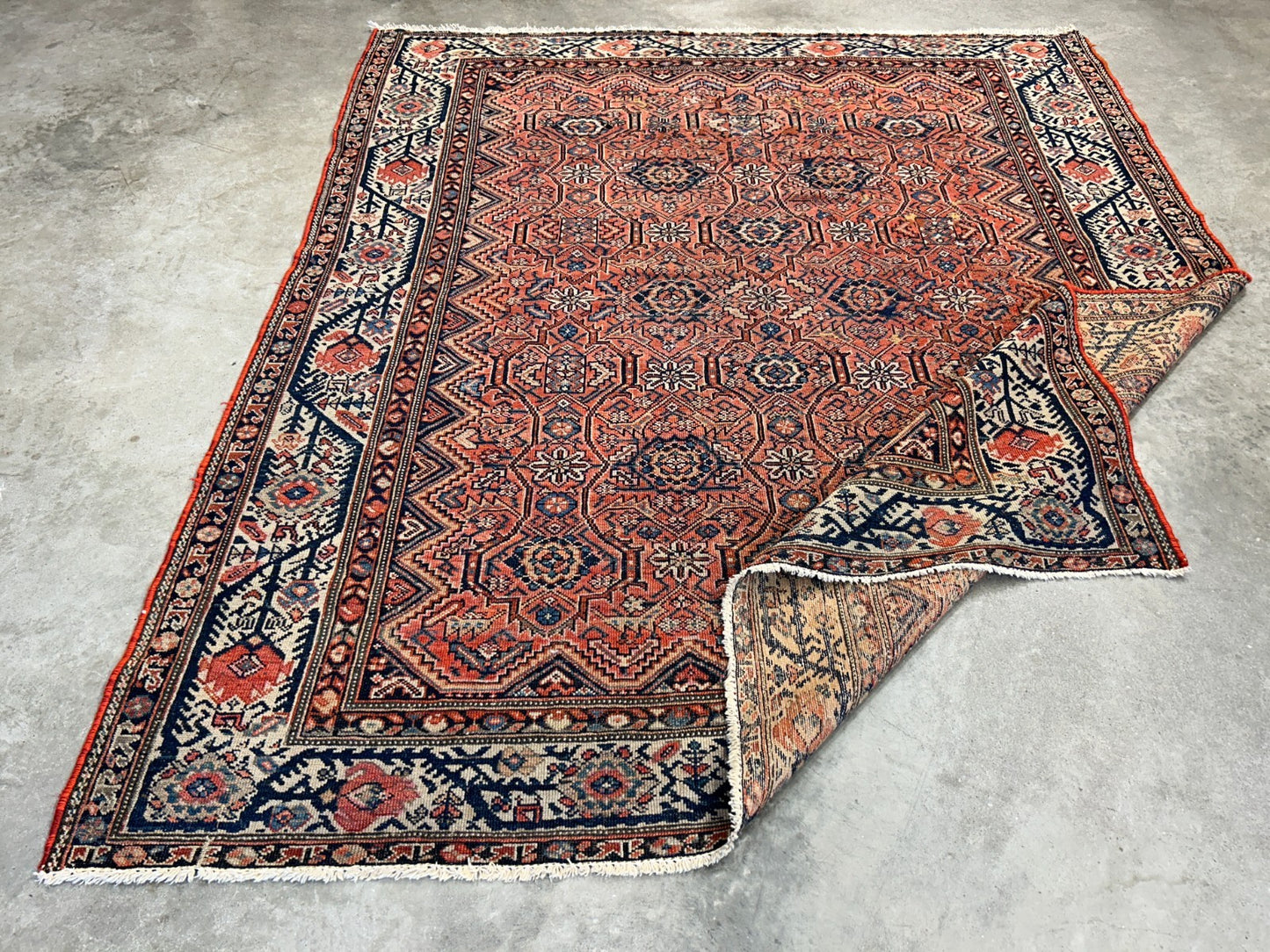 5'1"x6'1" Antique Hand-Knotted 100% Wool Pile Sennehe Area Rug - Carpet