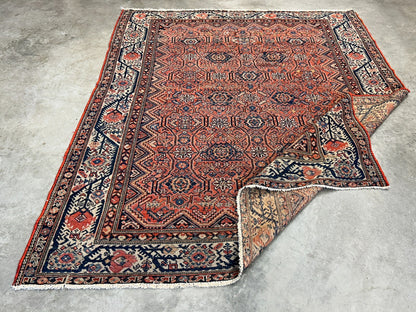 5'1"x6'1" Antique Hand-Knotted 100% Wool Pile Sennehe Area Rug - Carpet