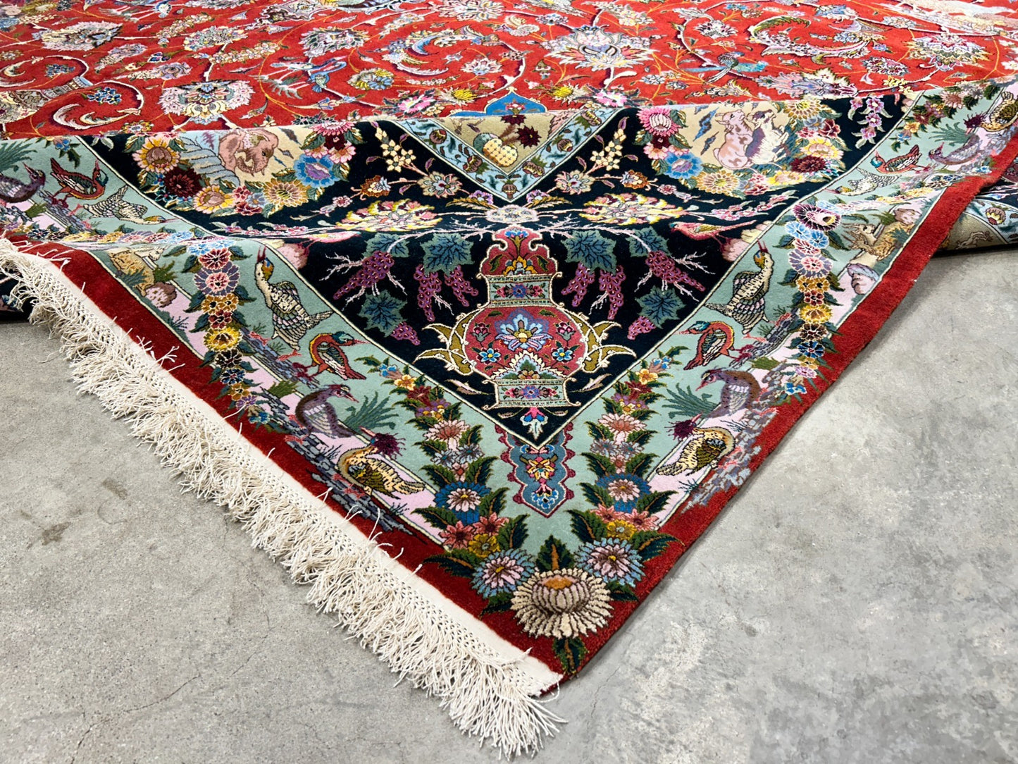 Collector Item - 10'9"x14'8" Hand-Knotted Wool & Silk Tabrize Area Rug