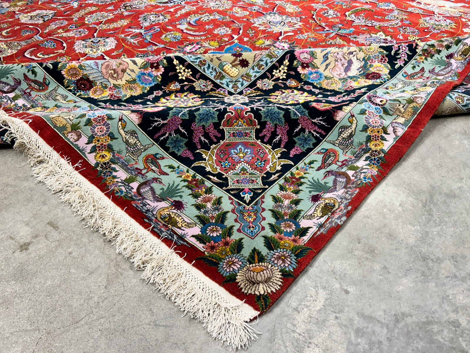 Collector Item - 10'9"x14'8" Hand-Knotted Wool & Silk Tabrize Area Rug