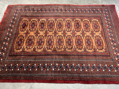 4'2"x6' Hand-Knotted 100% Wool Bokhara Area Rug - Carpet