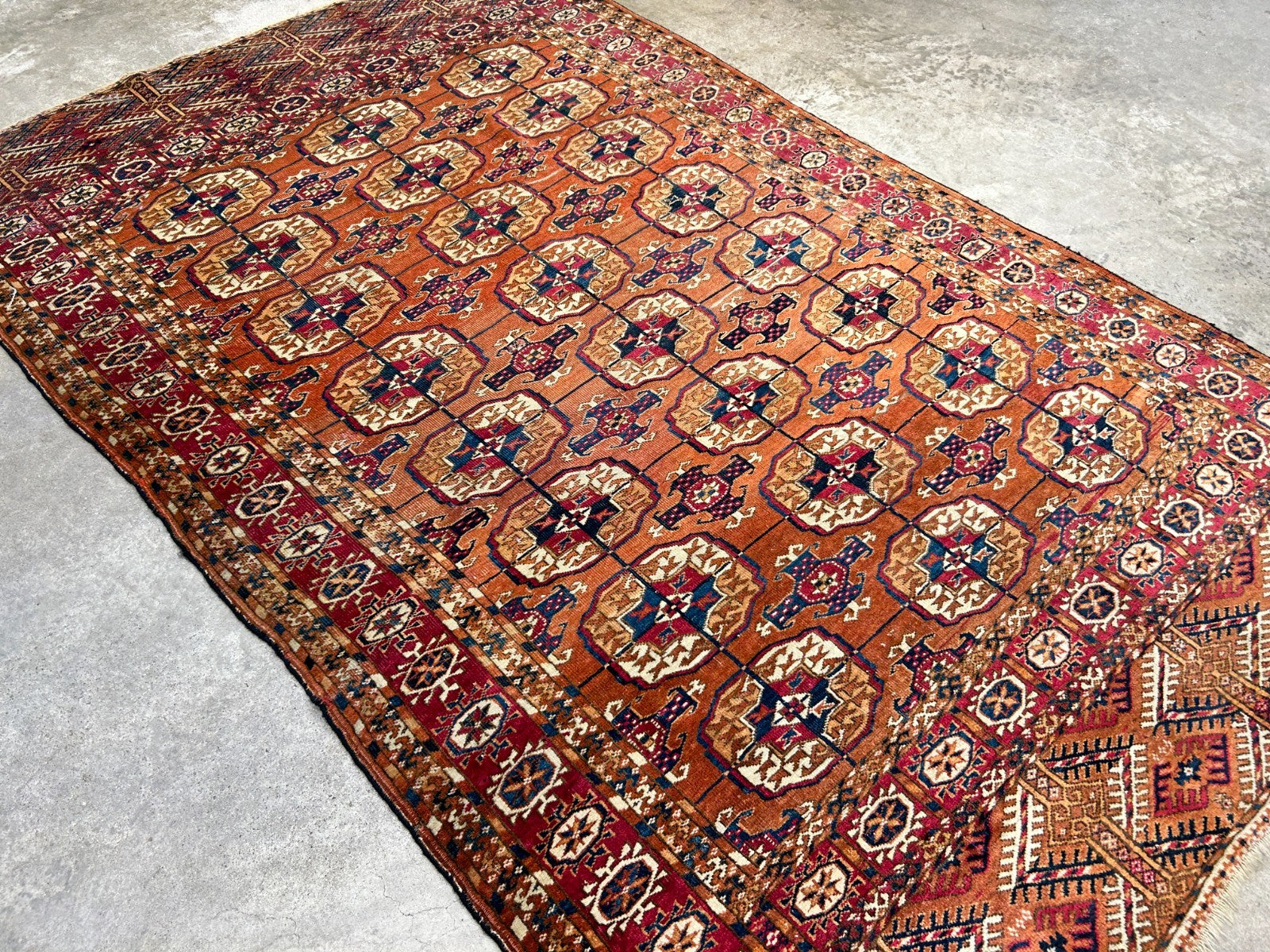 3'10"x6' Antique Hand-Knotted 100% Wool Pile Turkman Bokhara Rug