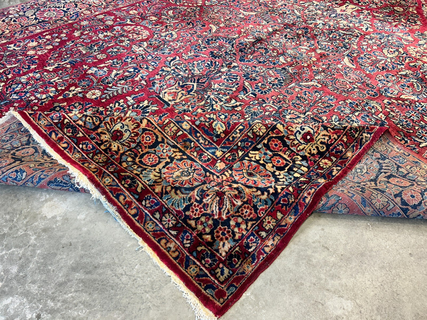 9'3"x12'7" Antique Fine Lamb Wool Sarouke Rug Hand-knotted Carpet