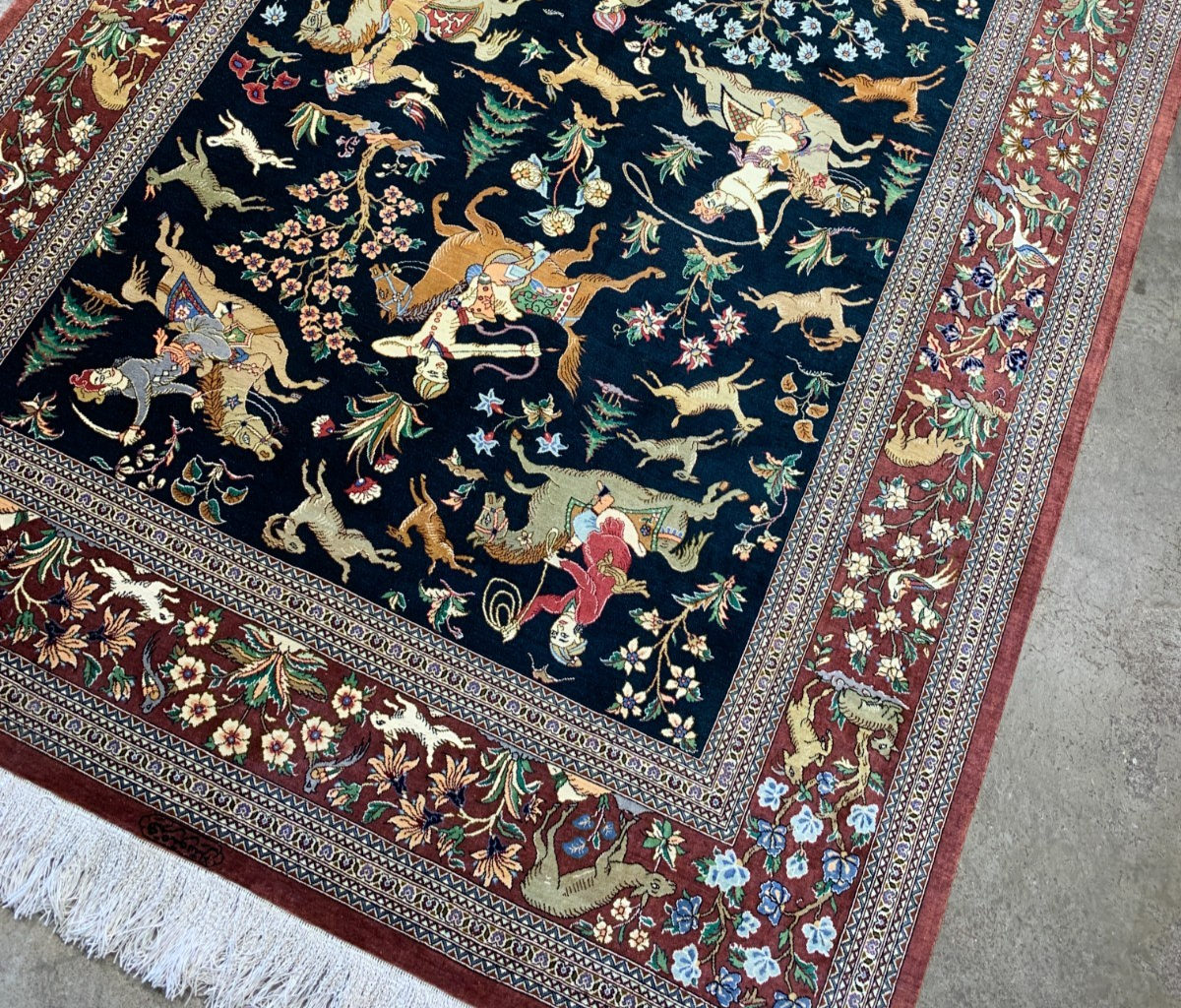 4'3"x6'8" Exquisite Extra-Fine Hand-Knotted 100% Silk Qume Area Rug - Carpet