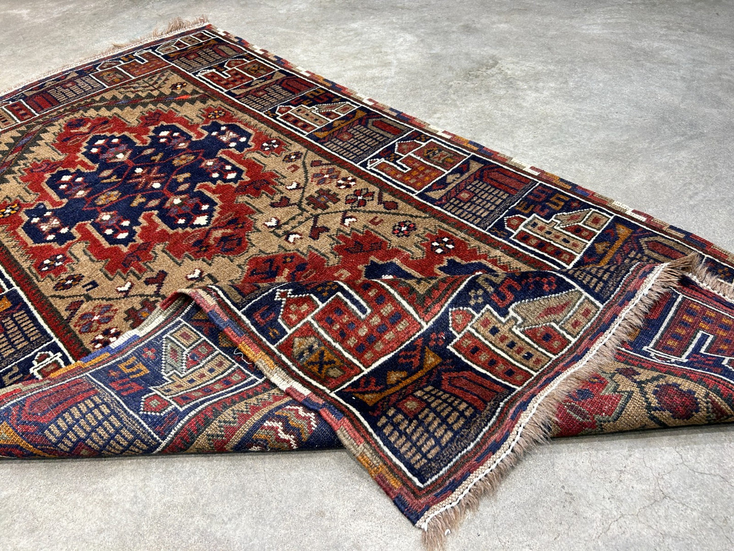 3'x4'2" Antique Hand-Knotted 100% Wool Pile Afghan Rug