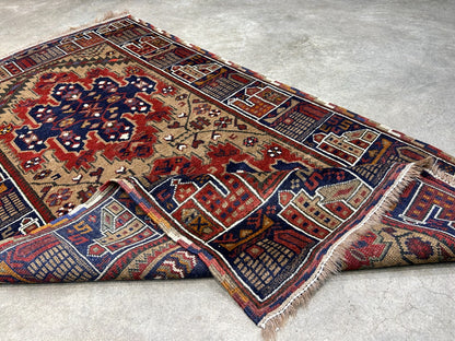 3'x4'2" Antique Hand-Knotted 100% Wool Pile Afghan Rug