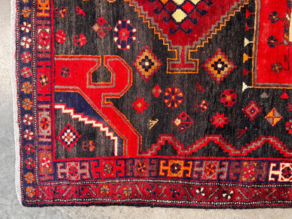 4'10" x 9'5" Hand-Knotted 100% Wool Pile Hamadane Area Rug - Carpet