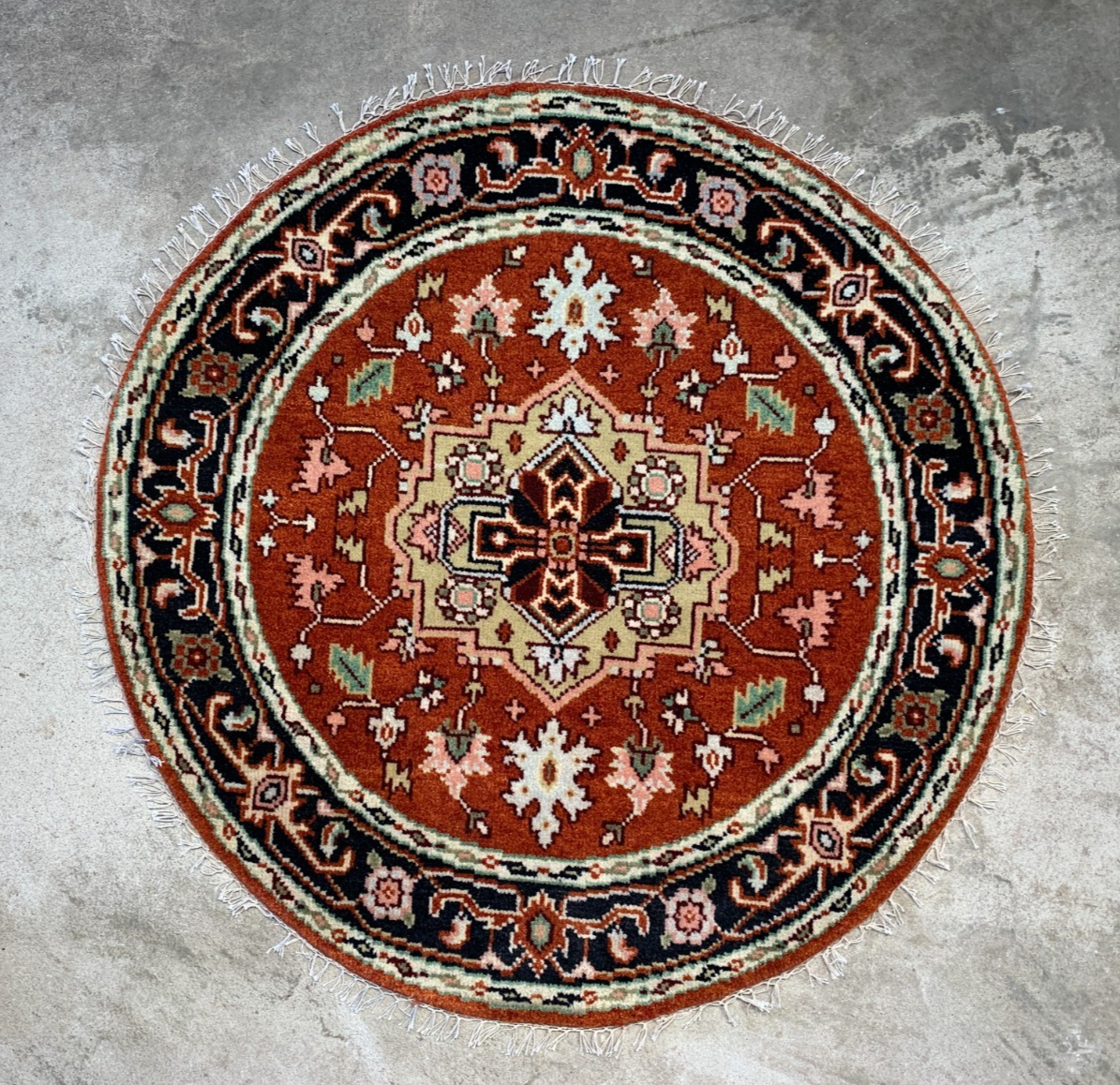 4' Diameter Exquisite Hand-Knotted 100% Wool Pile Oriental Rug