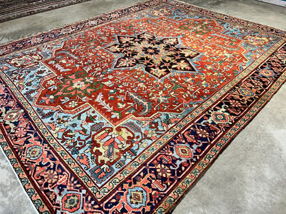 Collector Item - 9'6"x12' Antique Fine Lamb Wool Herize Serapy Hand-Knotted Rug
