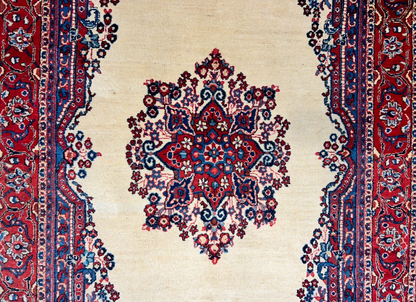 6'2"x9' Hand-Knotted 100% Wool Pile Sarouke Carpet - Area Rug