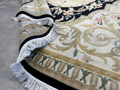6'1"x9'2" Hand-Knotted 100% Wool Pile Aubusson Carpet - Area Rug