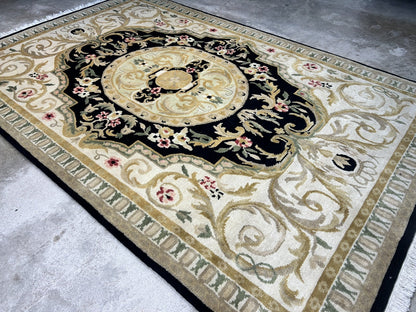 6'1"x9'2" Hand-Knotted 100% Wool Pile Aubusson Carpet - Area Rug