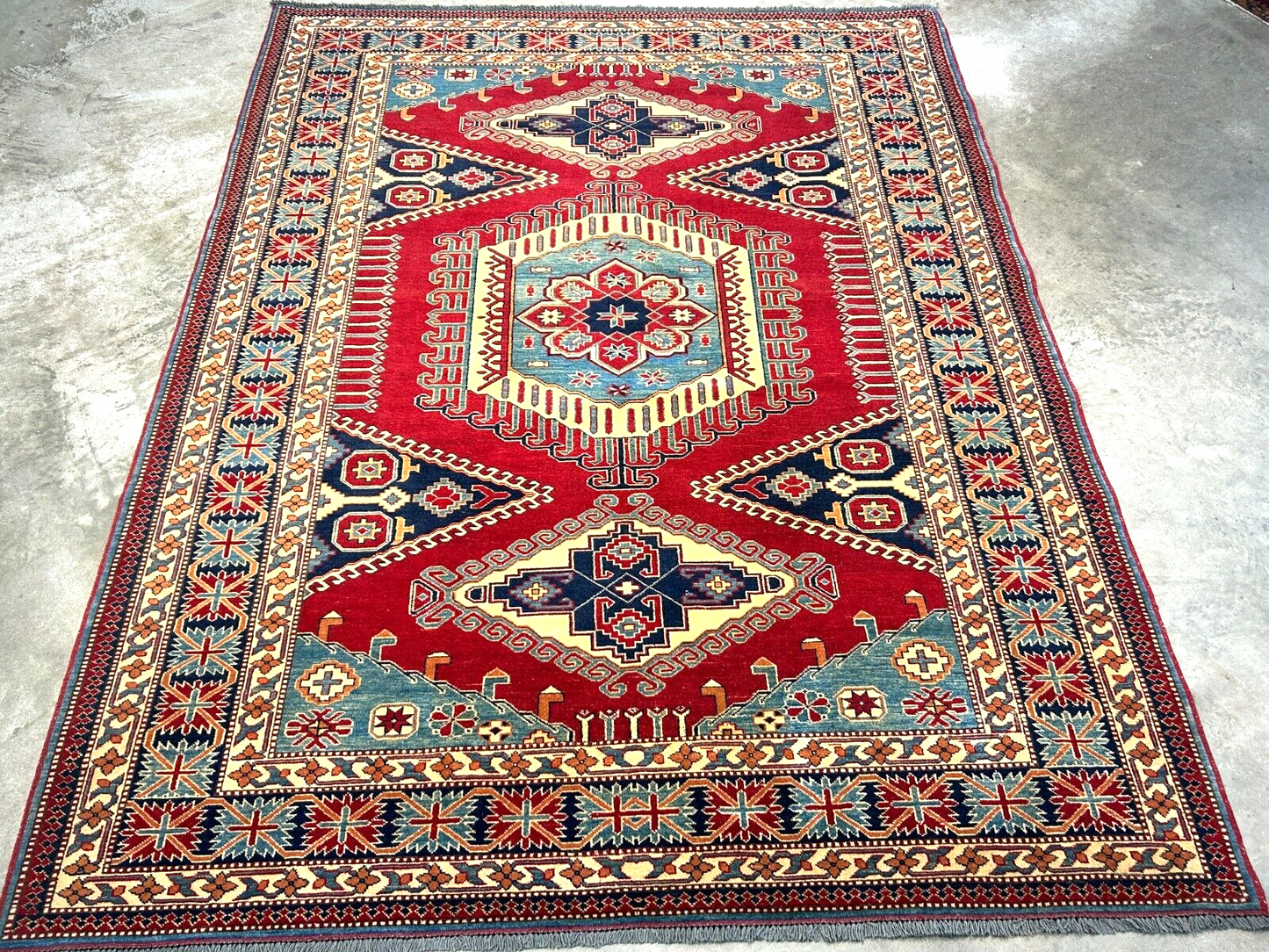 6'3"x7'10" Hand-Knotted 100% Wool Carpet - Fine Kazak Area Rug