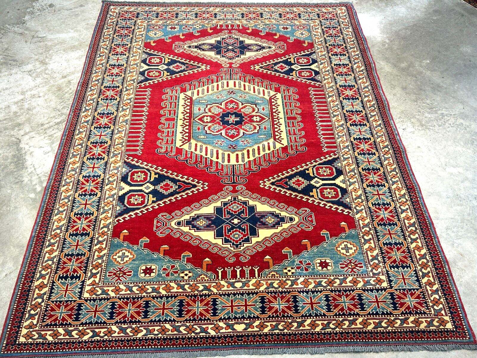 6'3"x7'10" Hand-Knotted 100% Wool Carpet - Fine Kazak Area Rug
