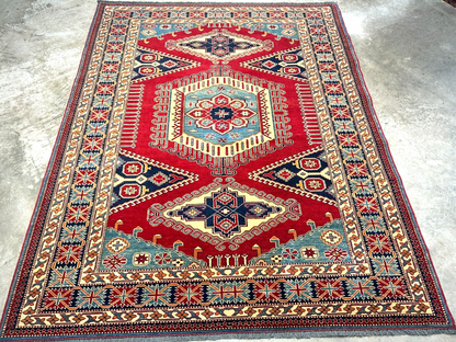 6'3"x7'10" Hand-Knotted 100% Wool Carpet - Fine Kazak Area Rug