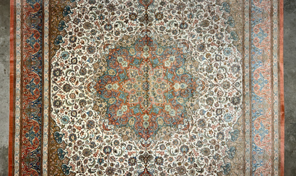 9'10"x13' Exquisite Signed Hand-Knotted 100% Silk Qume Rug
