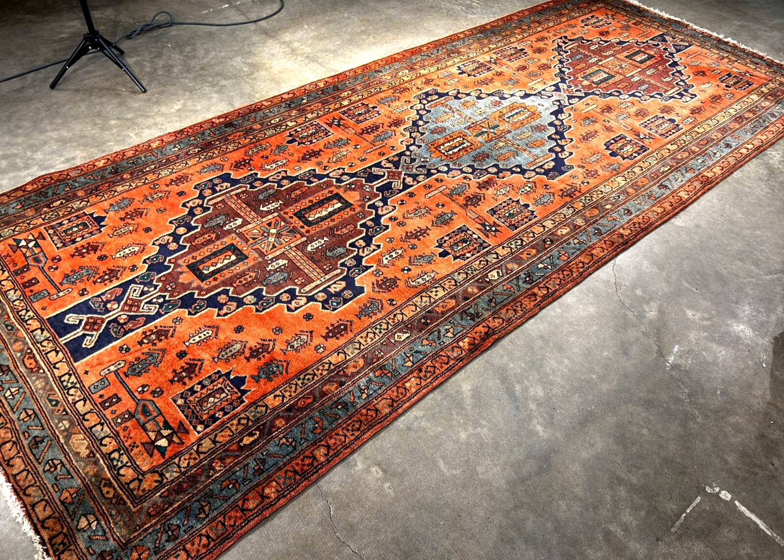 4'8" x 11'0" Hand-Knotted 100% Wool Pile Hamadane Area Rug - Carpet