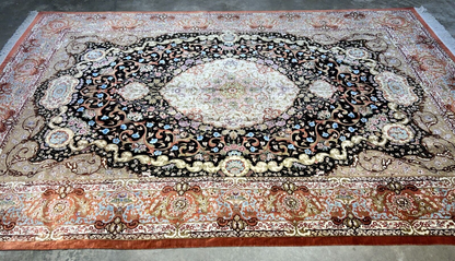 6'6"x9'6" Exquisite Extra-Fine Hand-Knotted 100% Silk Qume Carpet - Area Rug