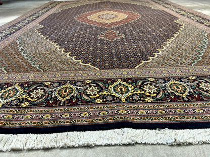 6'8"x10'3" Fine Hand-Knotted Wool & Silk Blend Tabrize Mahi Carpet - Area Rug