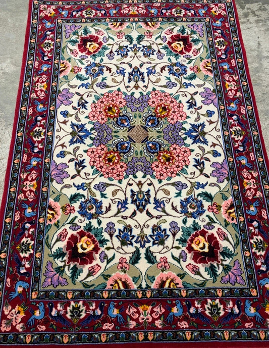 2'3"x3'6" Extra-Fine Hand-Knotted Wool & Silk Isfahane Rug