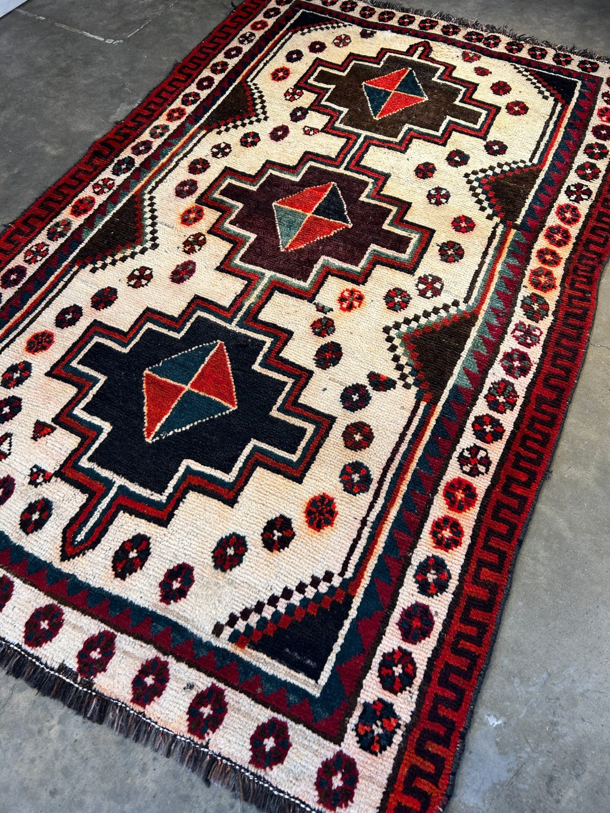 4'3" x 6'7" Hand-Knotted 100% Wool Pile Hamadane Area Rug - Carpet