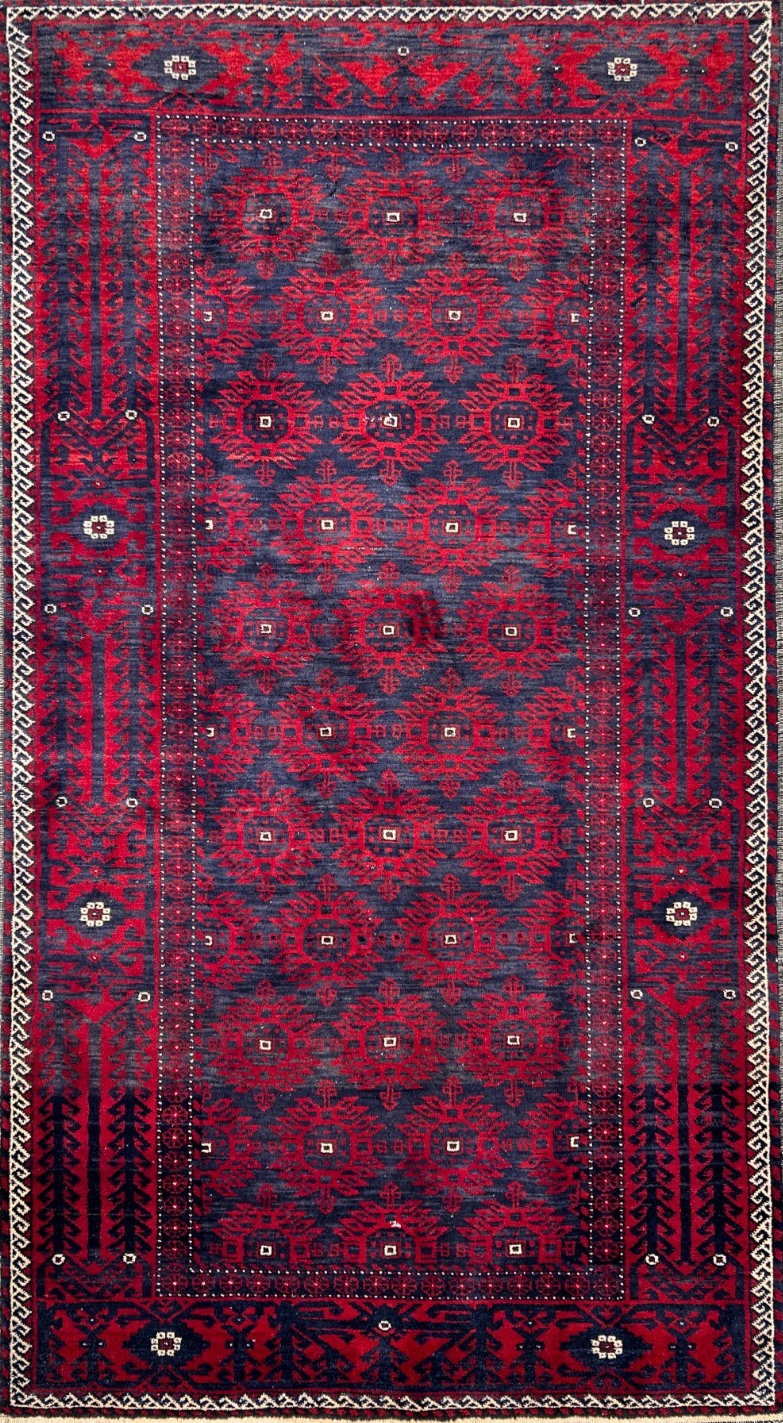 3'8"x6'7" Hand-Knotted 100% Wool Pile Balouchi Area Rug - Carpet