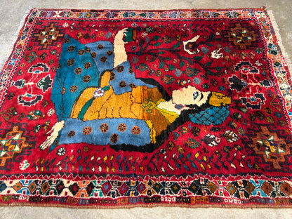 4'2"x5'3" Gorgeous Hand-Knotted 100% Wool Pile Pictorial Area Rug - Carpet