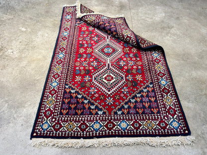 3'3"x5' Hand-Knotted 100% Wool Pile Yalamehe Rug