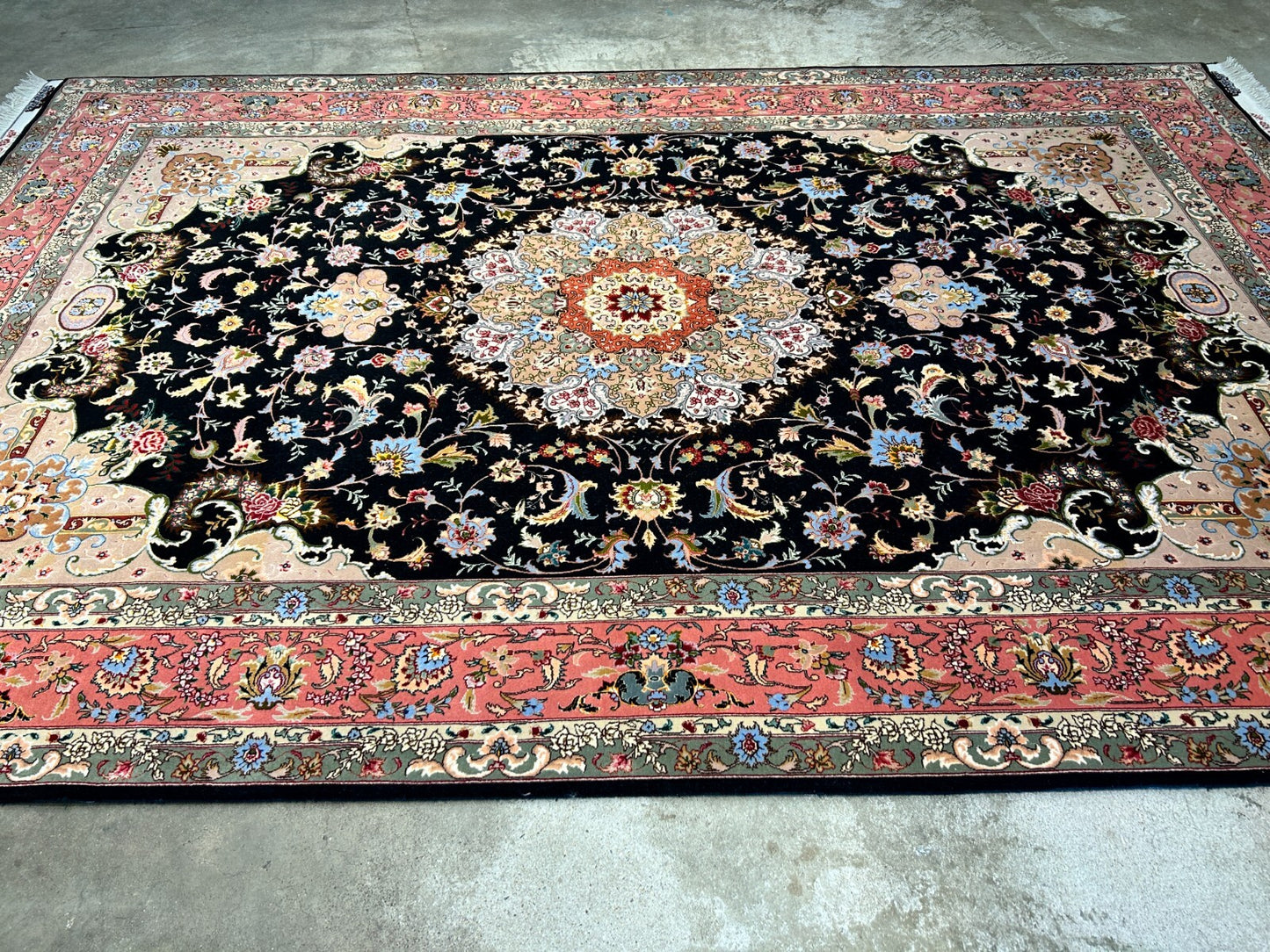 6'9"x10'5" Very Fine Hand-Knotted Wool & Silk Blend Tabrize Carpet - Area Rug